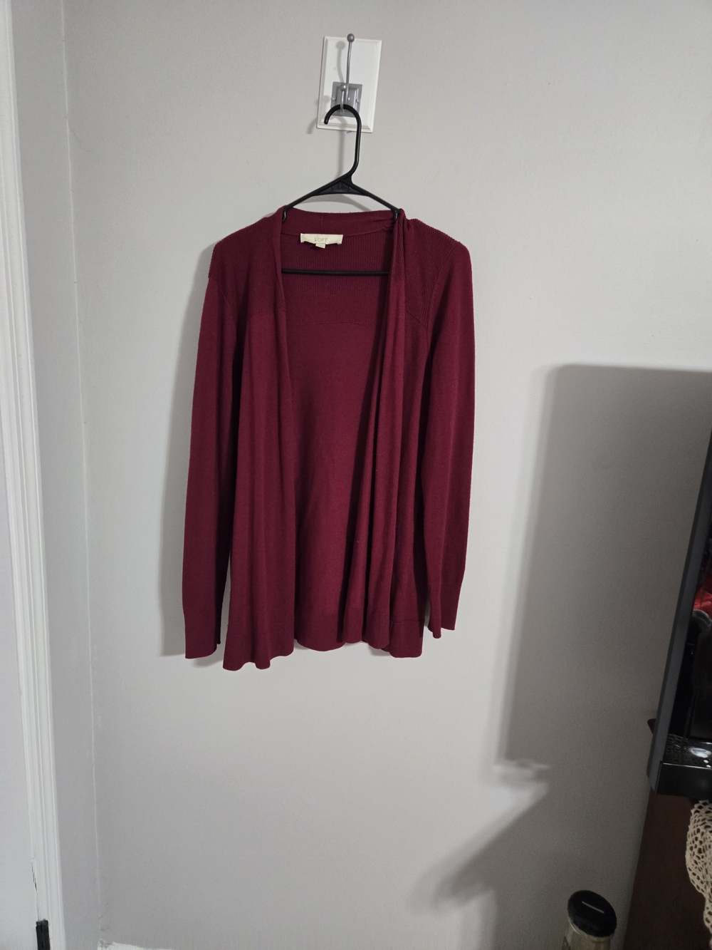 LOFT Open-Front Wine Red Cardigan